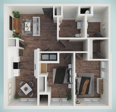 Floor plan for 2 beds, 2 baths, 1008 sqft